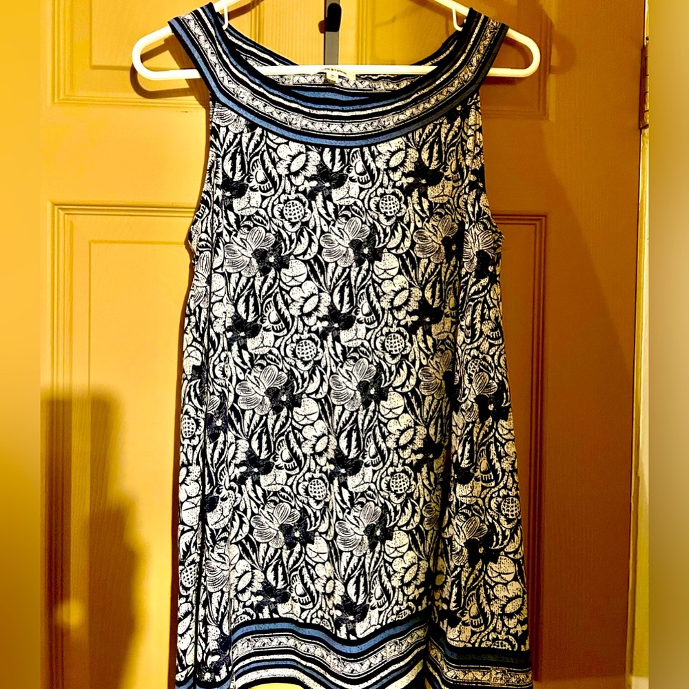 Max Studio long tunic tank in medium. Navy and white print - Picture 3 of 3